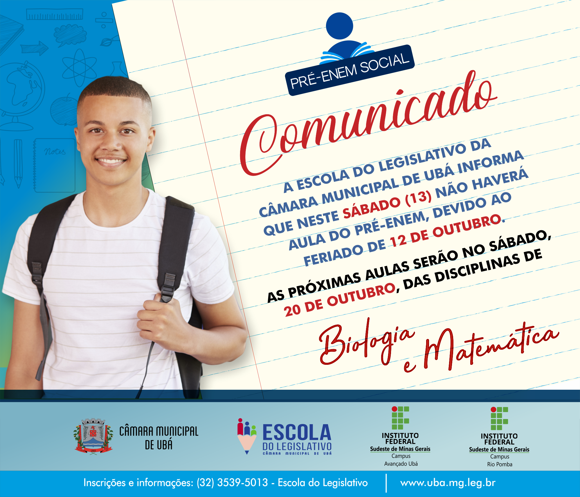Atenção alunos do Pré-Enem Social! Neste sábado não haverá aula!