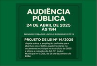  Câmara  convida para a audiência pública sobre o Projeto de Lei nº 14 de 2025