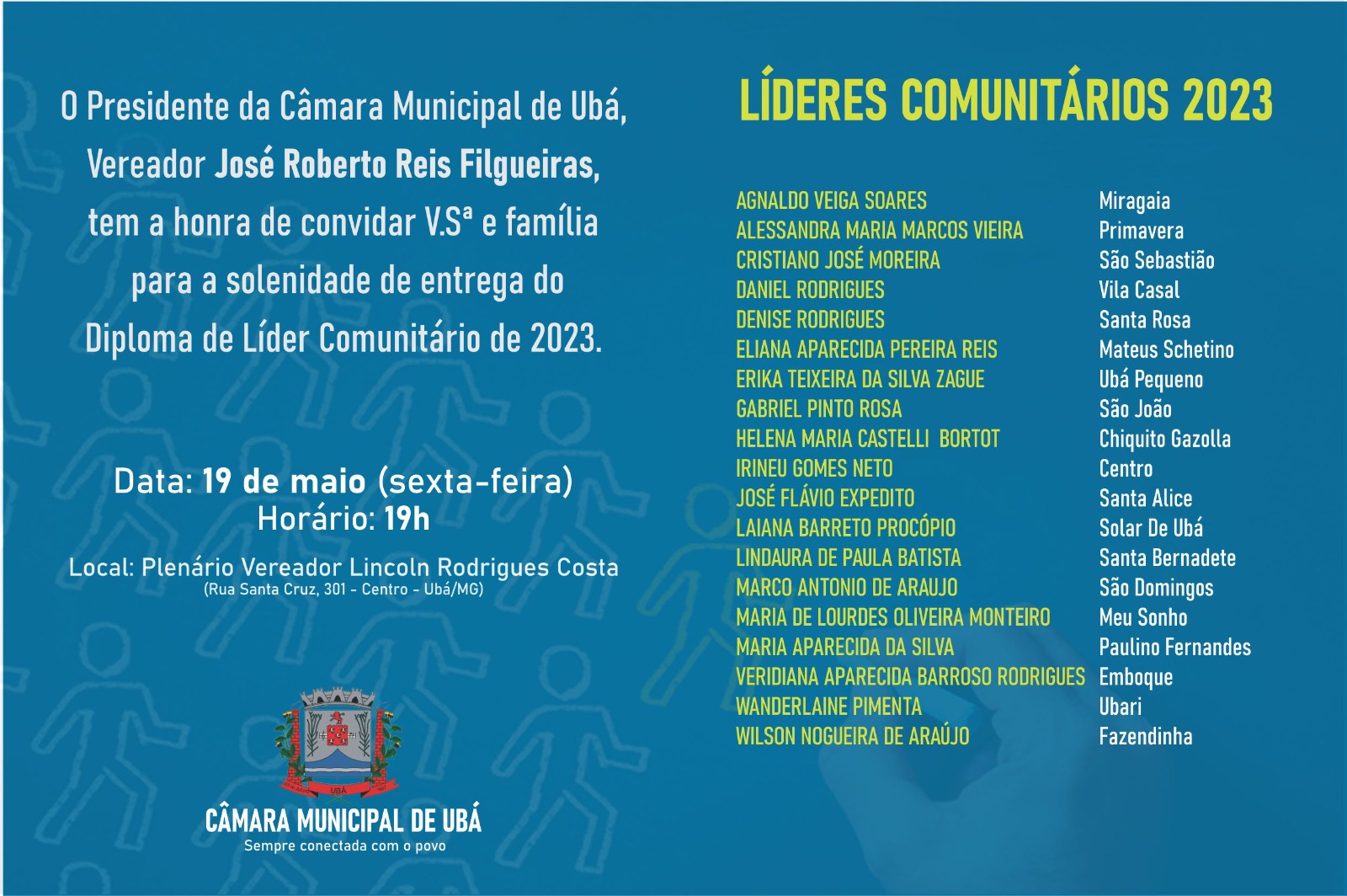 Câmara realiza sessão solene em homenagem aos líderes comunitários