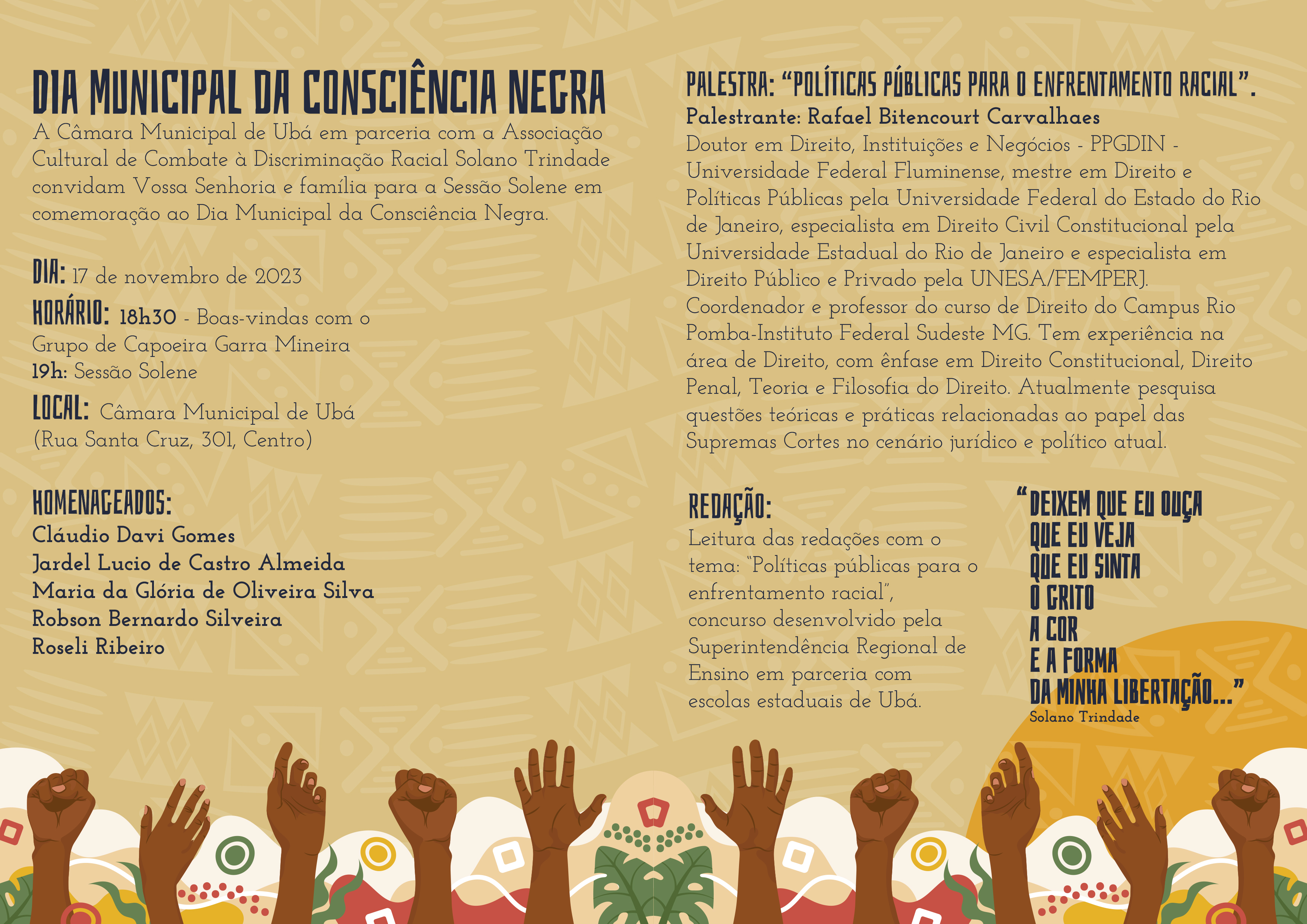 CMU realiza sessão solene em comemoração ao Dia Municipal da Consciência Negra