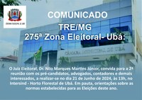Comunicado: 2ª reunião com pré-candidatos as eleições deste ano está agendada para 21 de junho