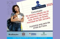 Comunicado: Sábado dia 20 de setembro não haverá aula do Pré-Enem Social