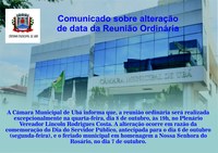 Comunicado sobre alteração de data da Reunião Ordinária