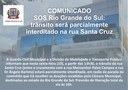 COMUNICADO: Trânsito será parcialmente interditado na rua Santa Cruz