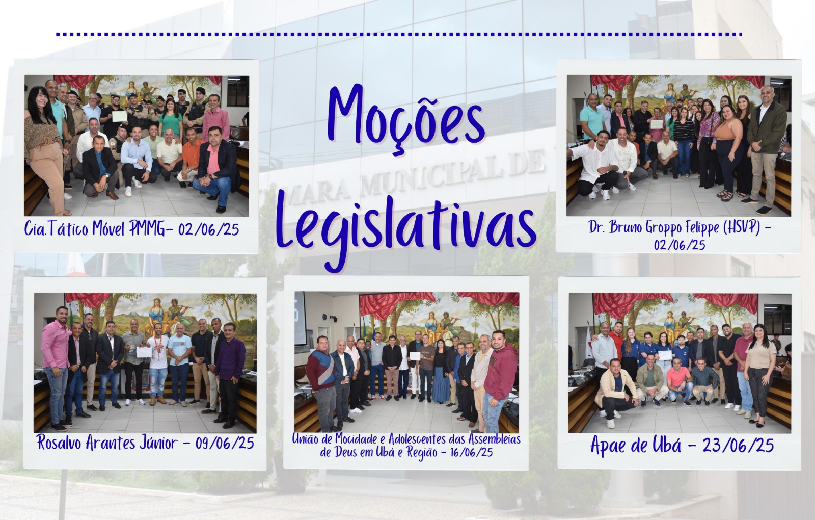 Confira as Moções que homenagearam instituições e personalidades em junho