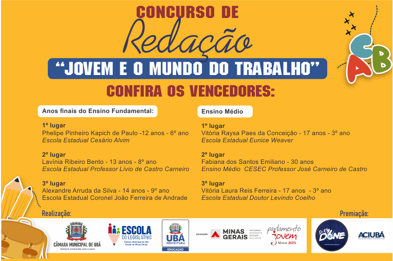 Escola do Legislativo divulga resultado do concurso de redação: Jovem e o Mundo do trabalho
