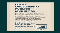 Escola do Legislativo promove curso “Orçamento Público Municipal” nos dias 2 e 3 de dezembro