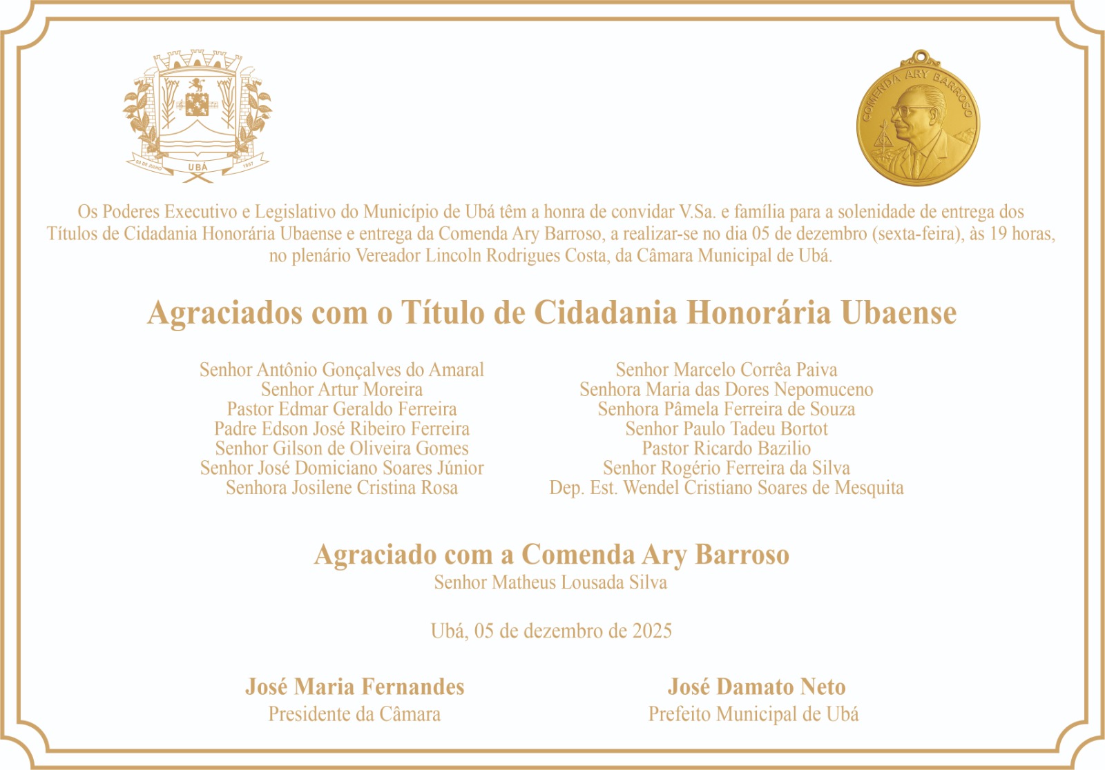 Executivo e Legislativo realizam em cinco de dezembro a última solenidade do ano