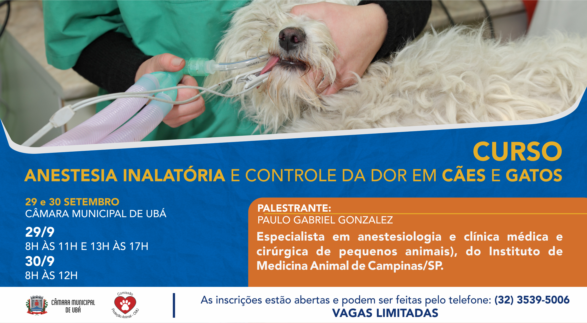 Inscrições abertas para o curso gratuito de anestesia inalatória em animais