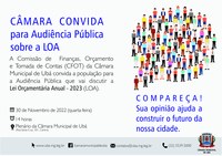 Lei Orçamentária Anual  de 2023 será discutida em audiência na CMU