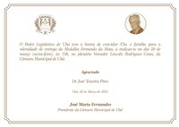 Medalha "Fernando da Mota" será entregue em solenidade no dia 28 de março