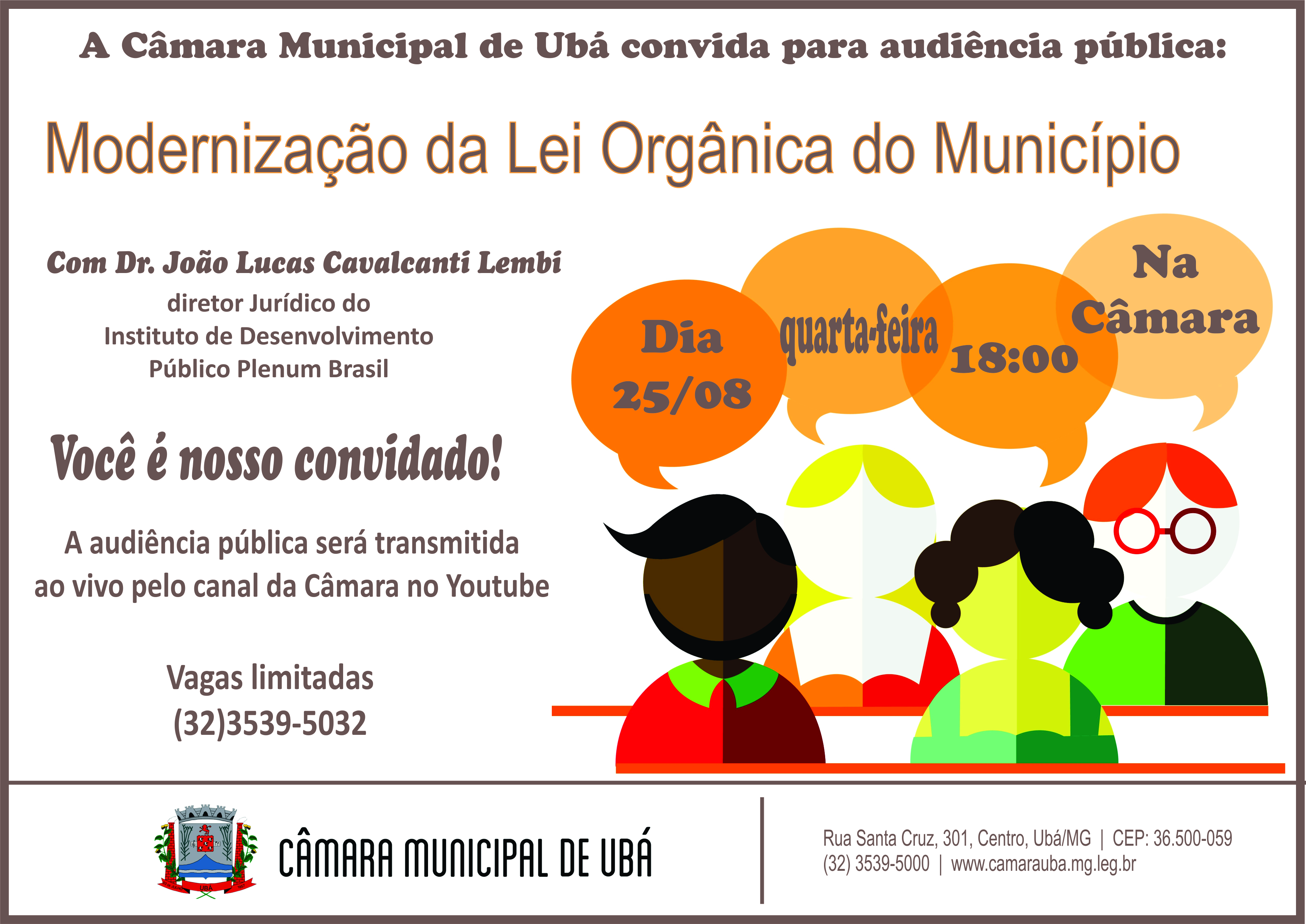 Modernização da Lei Orgânica do Município de Ubá será discutida em audiência pública