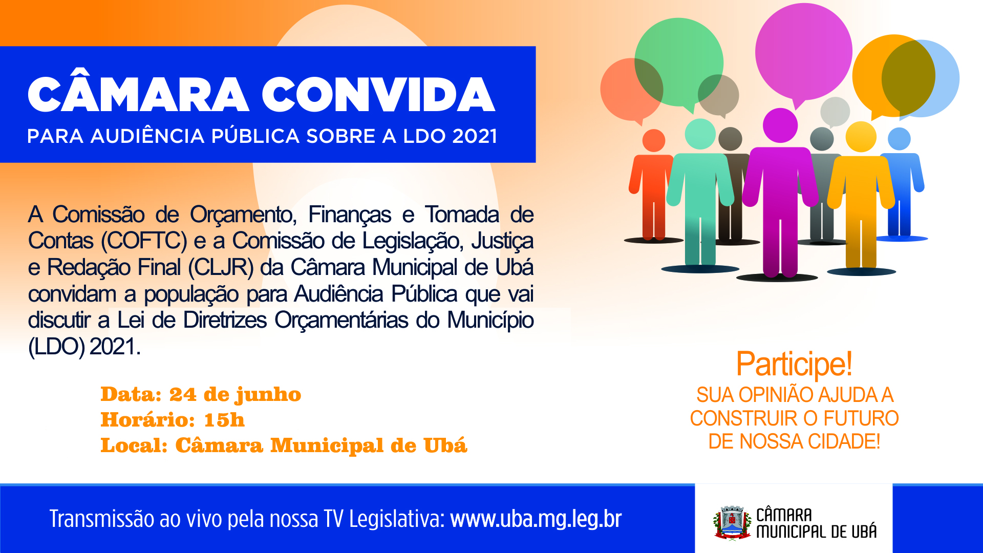 Participe da audiência pública que vai discutir LDO para 2021