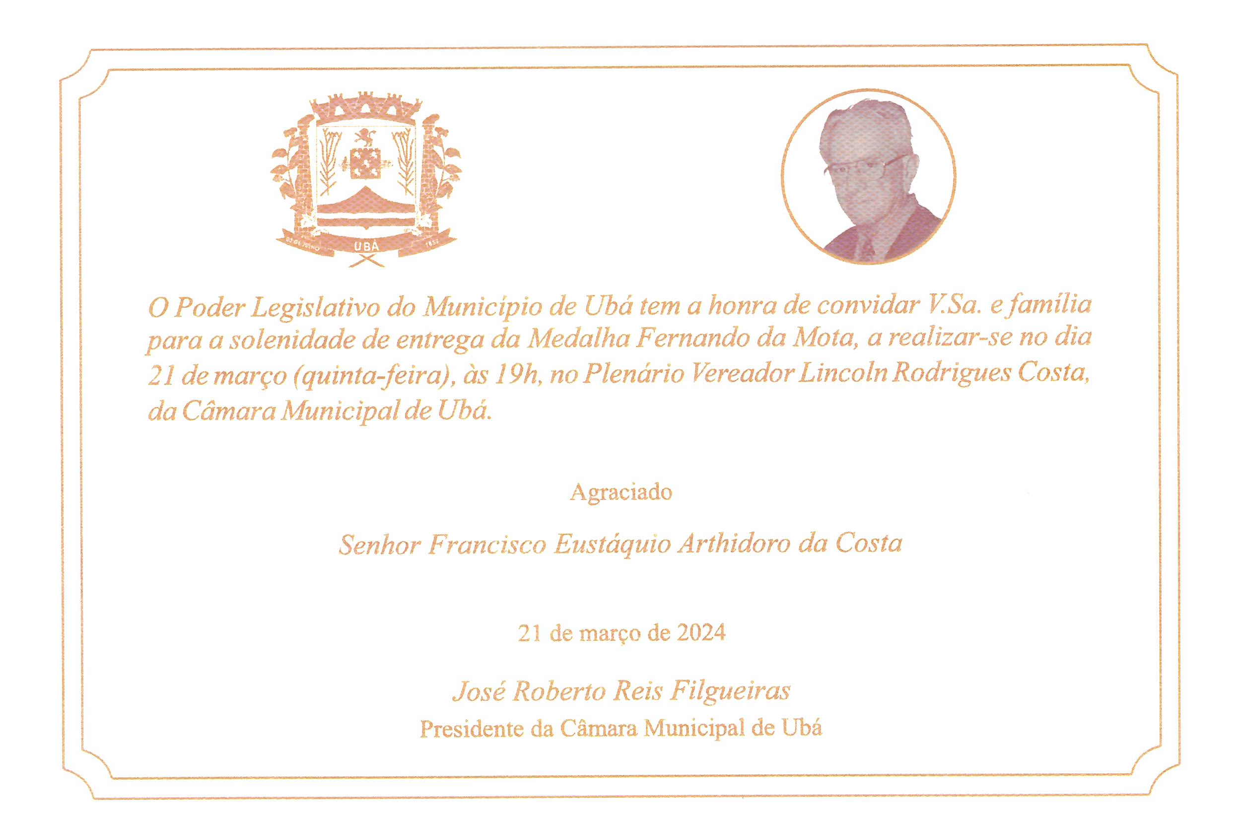 Solenidade de entrega da Medalha Ferrnando da Mota será dia 21 de março