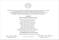 Solenidade de entrega de títulos de cidadania honorária e personalidade será sexta-feira