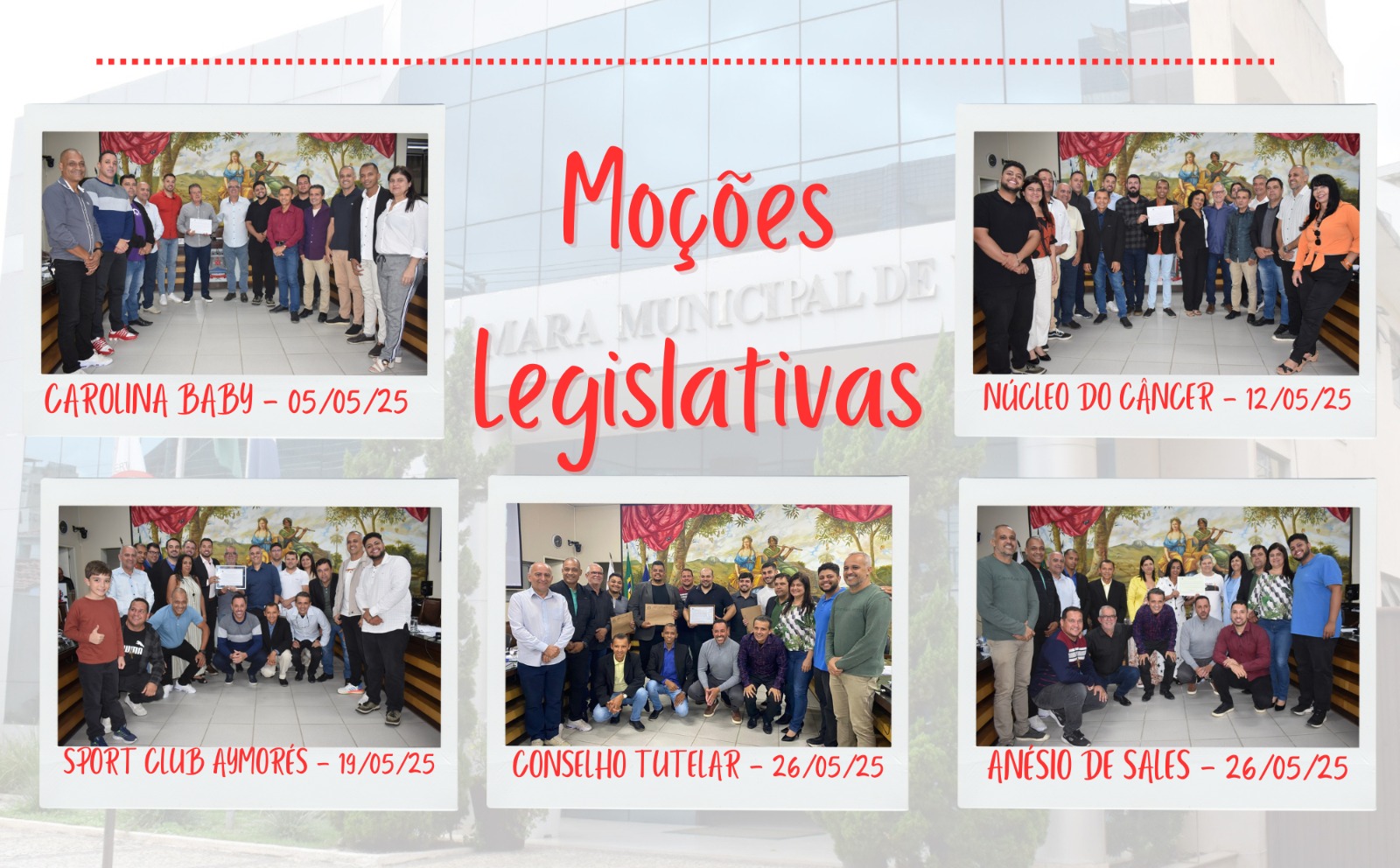 Veja quais foram os homenageados com Moções dos vereadores no último mês